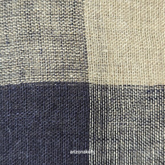 NWOT Linen Scarf Navy Blue Tan - Picture 3 of 6